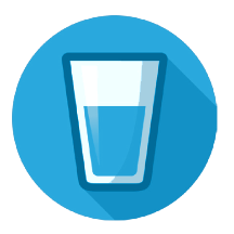 water glass icon in a blue circle